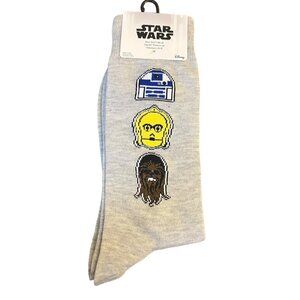 NWT Star Wars Socks Men's Large Obi-Wan Chewbaccca R2D2 Novelty Gift Gray